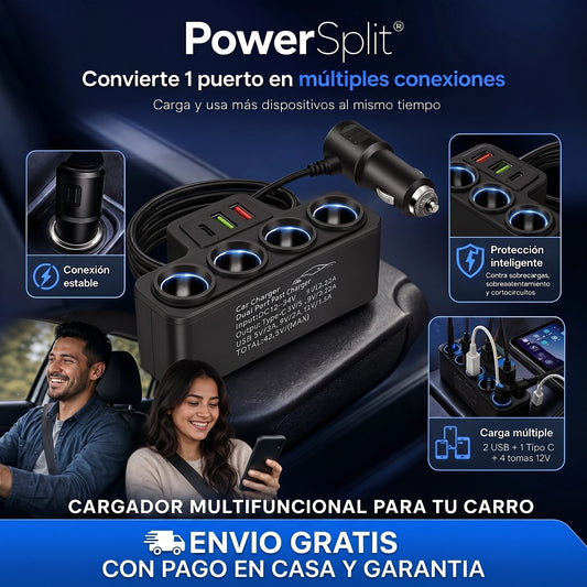 PowerSplit™ – Adaptador Multipuerto para Carro