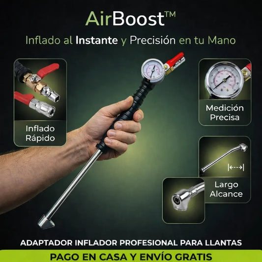 AirBoost™ – Adaptador Inflador con Manómetro para Compresor
